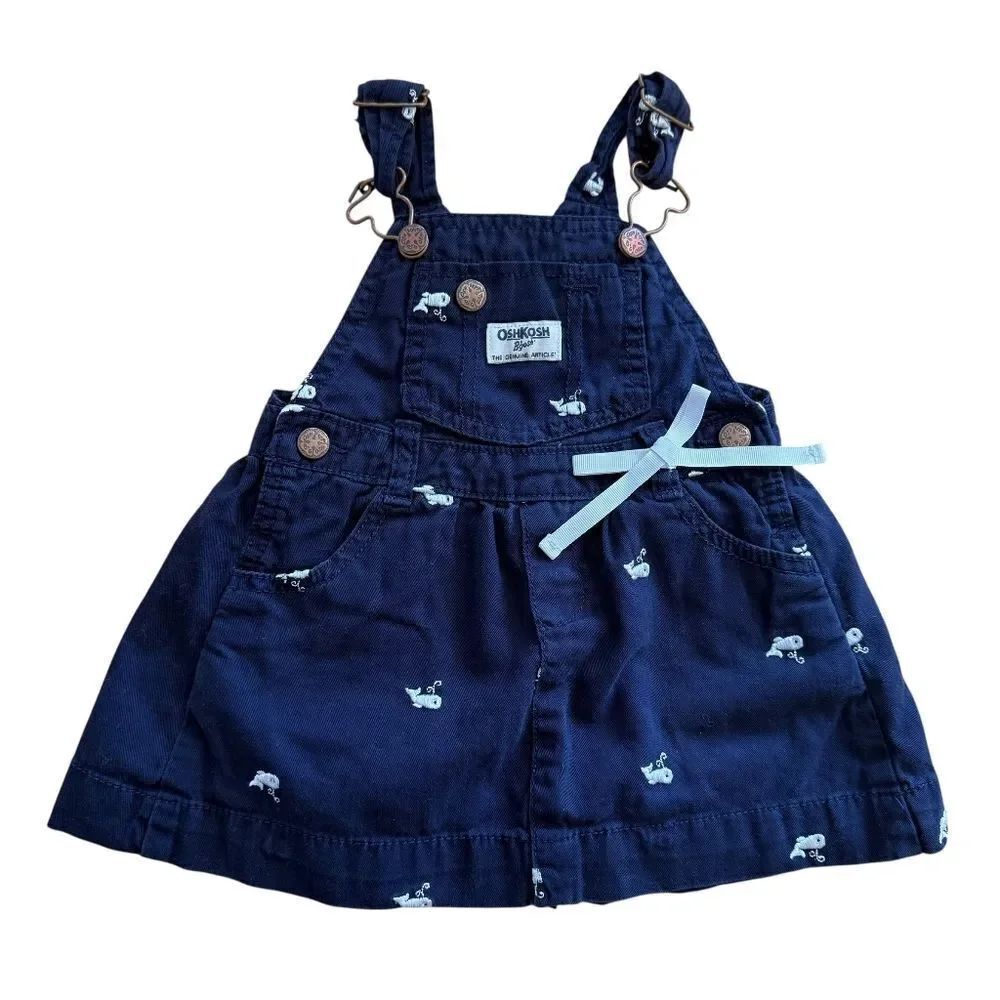 Osh Kosh B'Gosh Overall Dress Size 24 Months Navy Blue White Whales Nautical